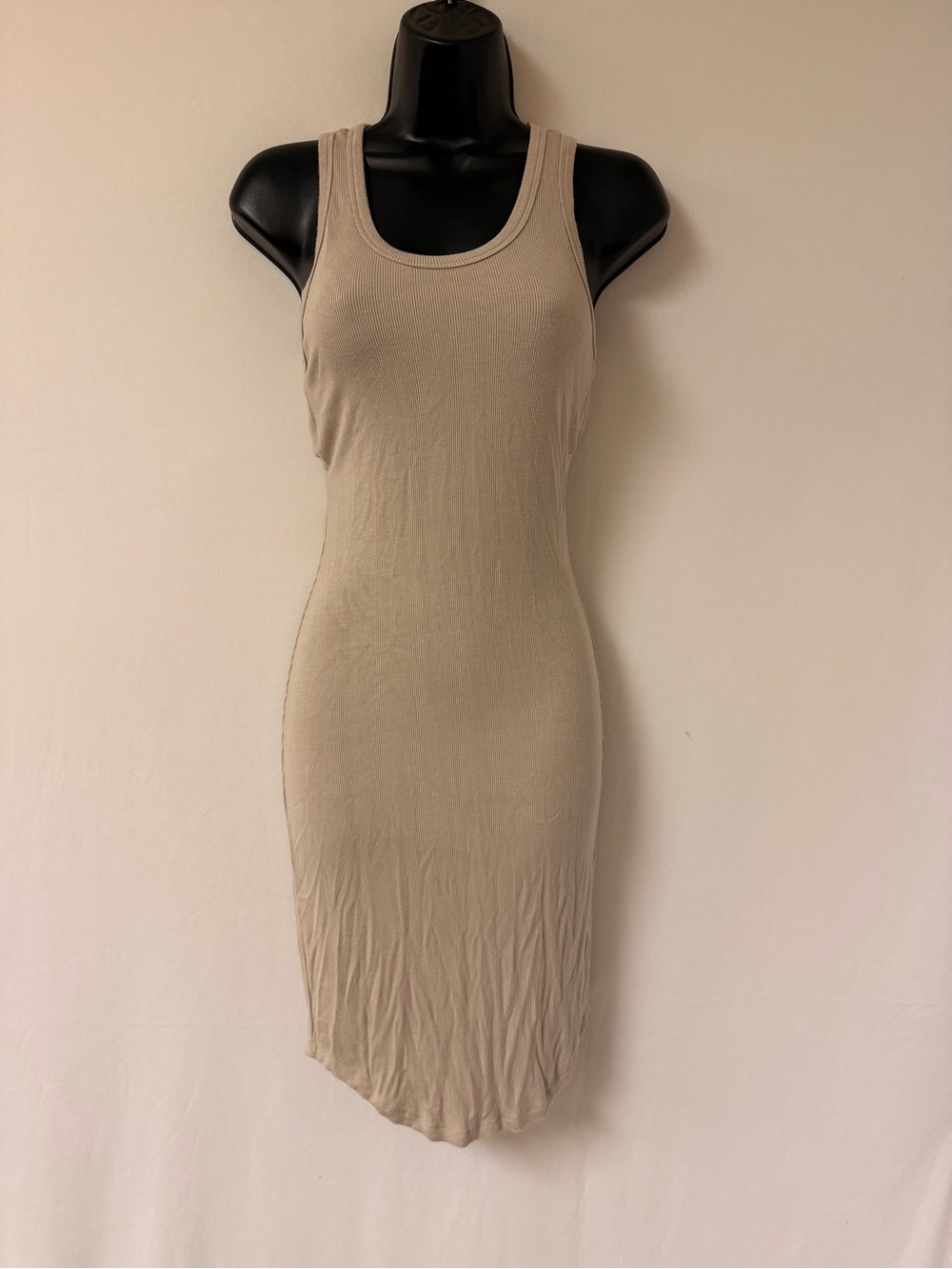 Sleeveless Scoop Neck Bodycon Dress in Taupe